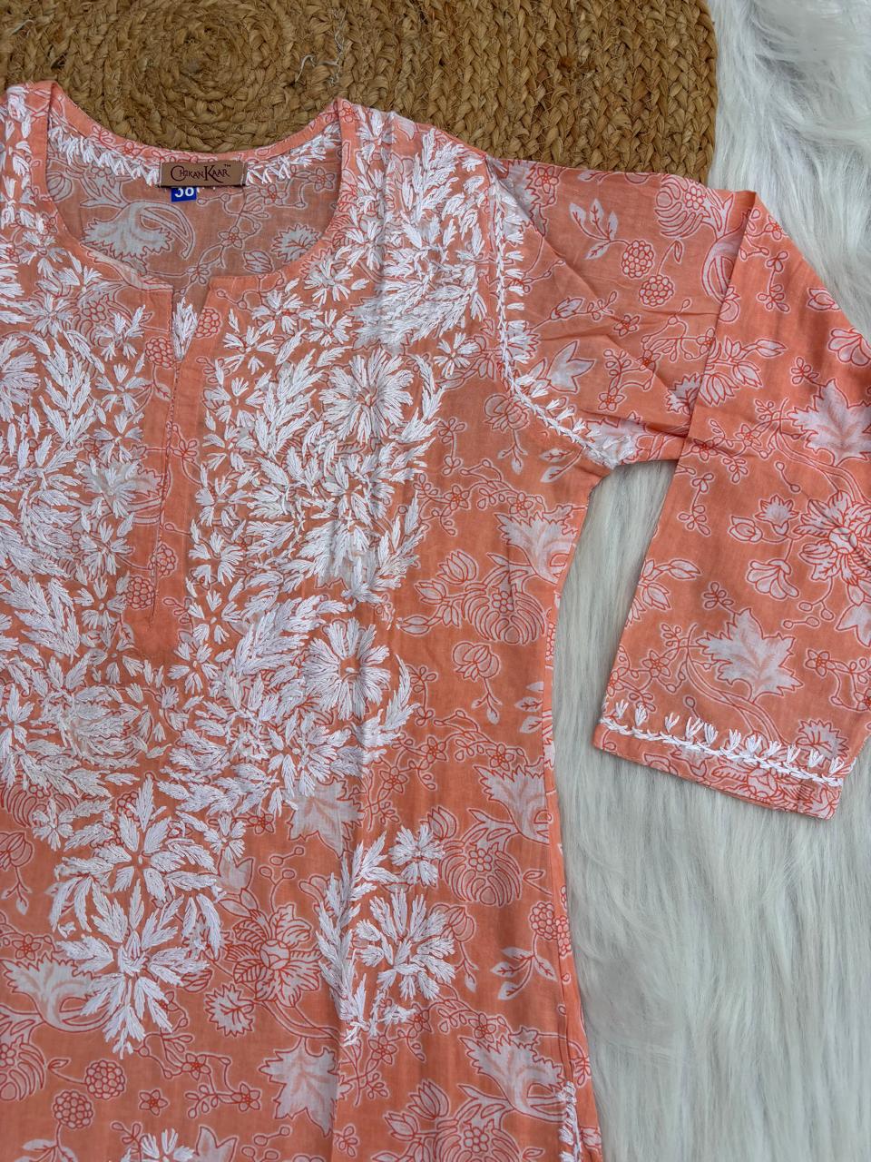 Sameera Pure Mulmul Chikankari Handwork Kurti - Skin Colour