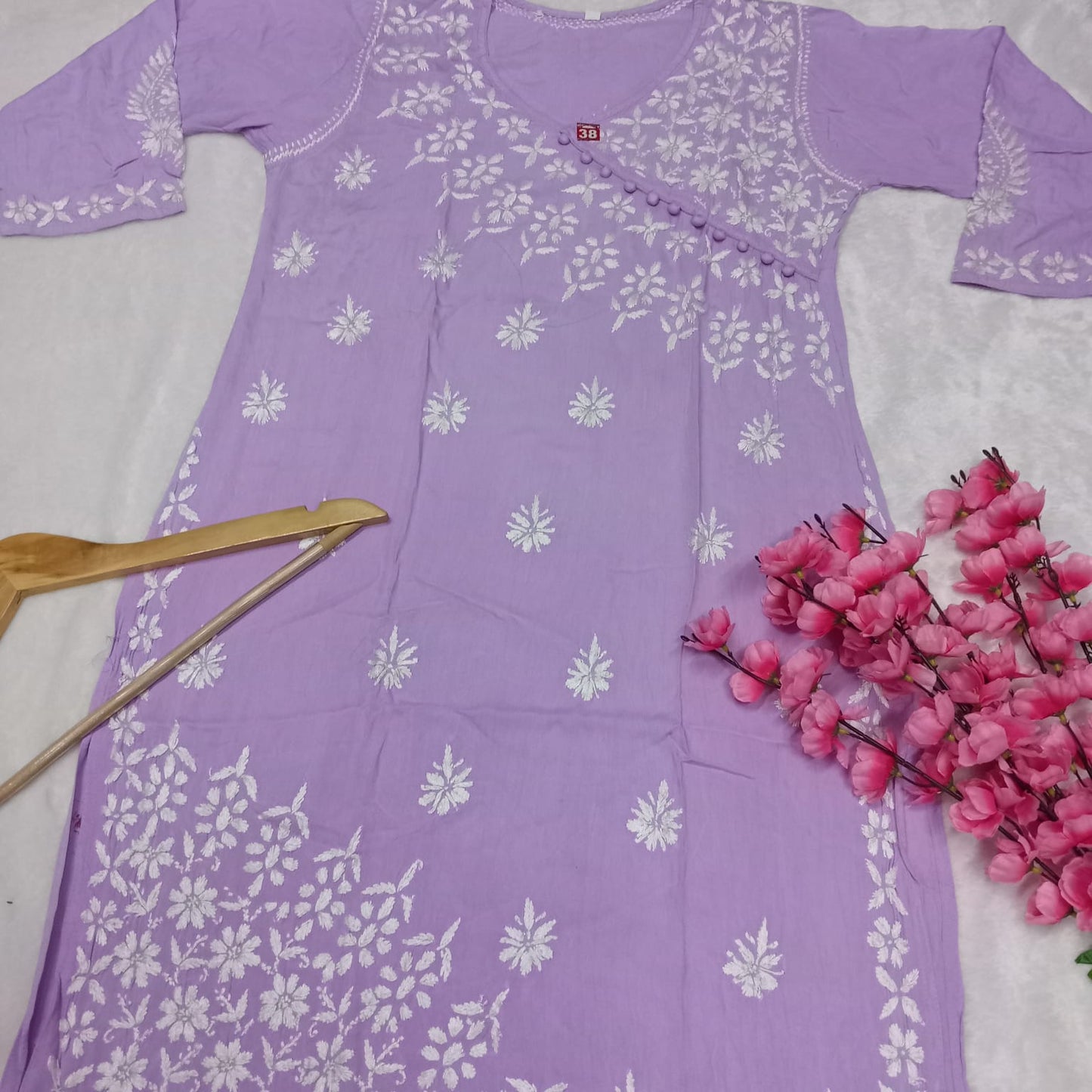 Zeenat Rayon Side Button Chikankari Kurti - Purple Colour