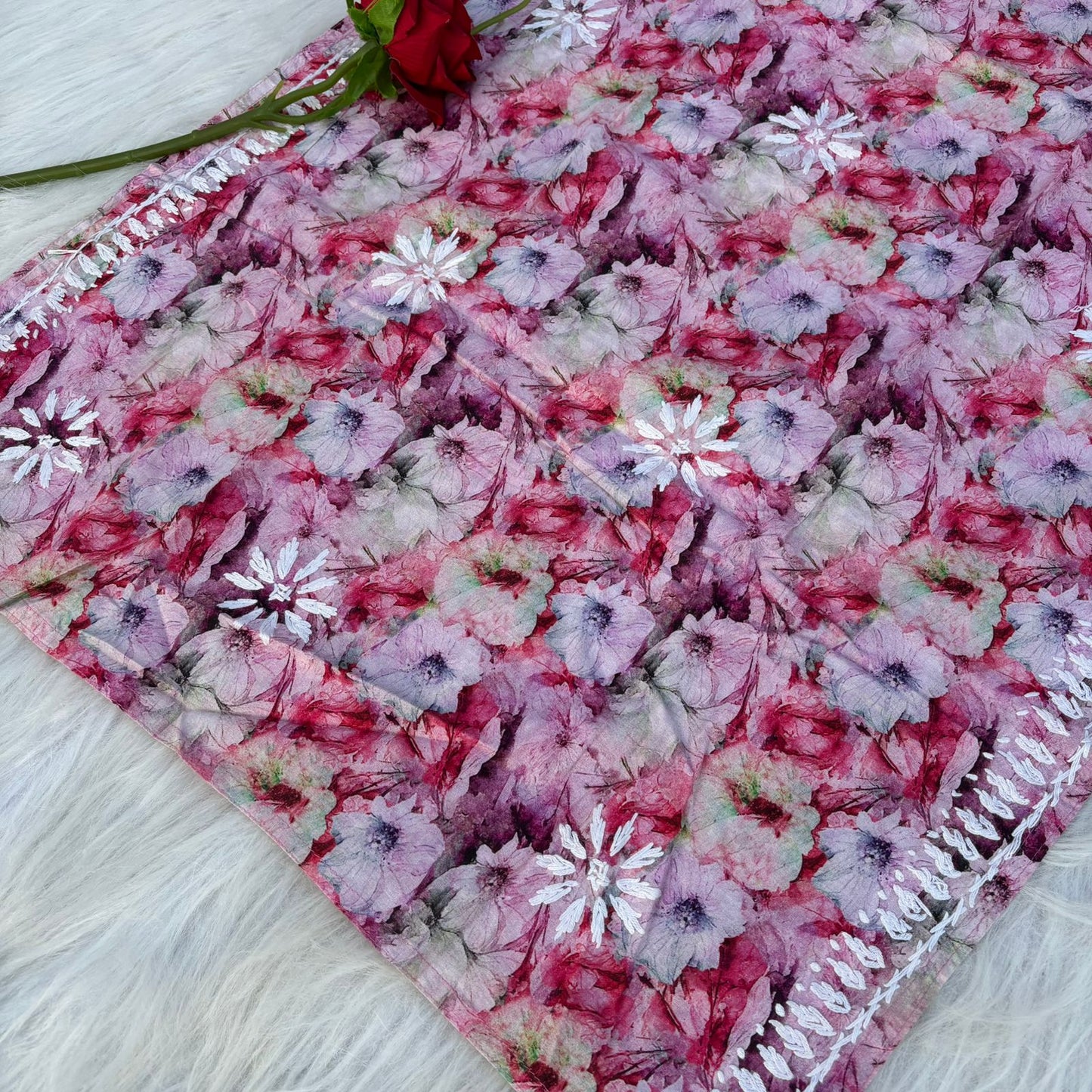 Fiza Pure Cotton Floral Lucknowi Chikankari Kurti - Pink Colour