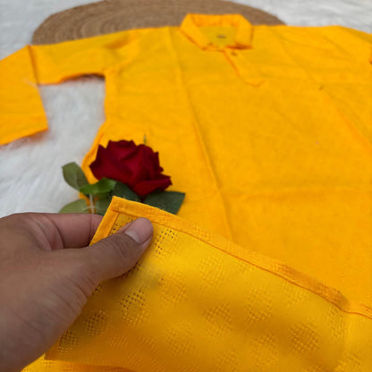 Ayaan Mens Cotton Chikankari Kurta -Yellow colour