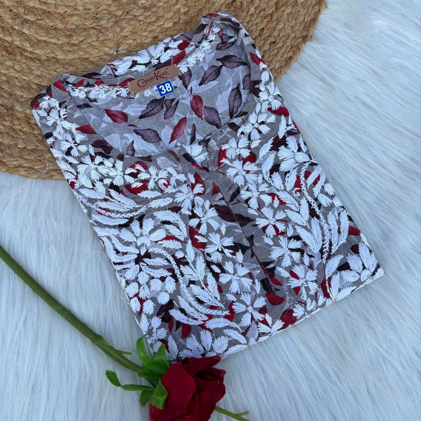 Emaya Pure Mulmul Chikankari Handwork Kurti - Cream Colour