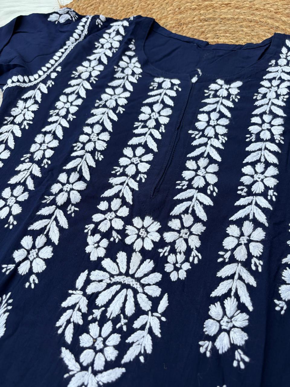 Zoobia Soft Rayon Handwork Chikankari Kurti - Blue Colour