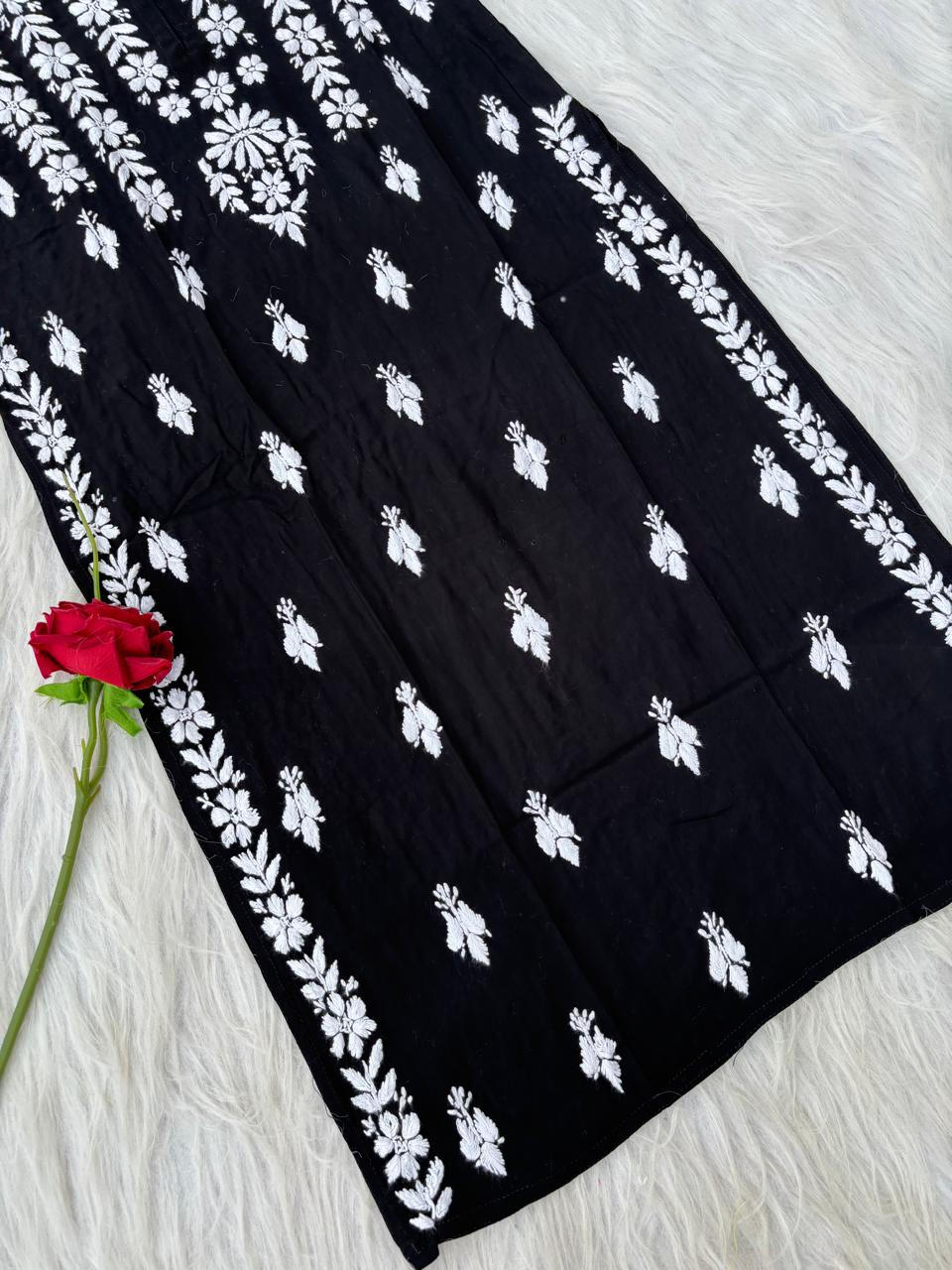 Zoobia Soft Rayon Handwork Chikankari Kurti - Black Colour