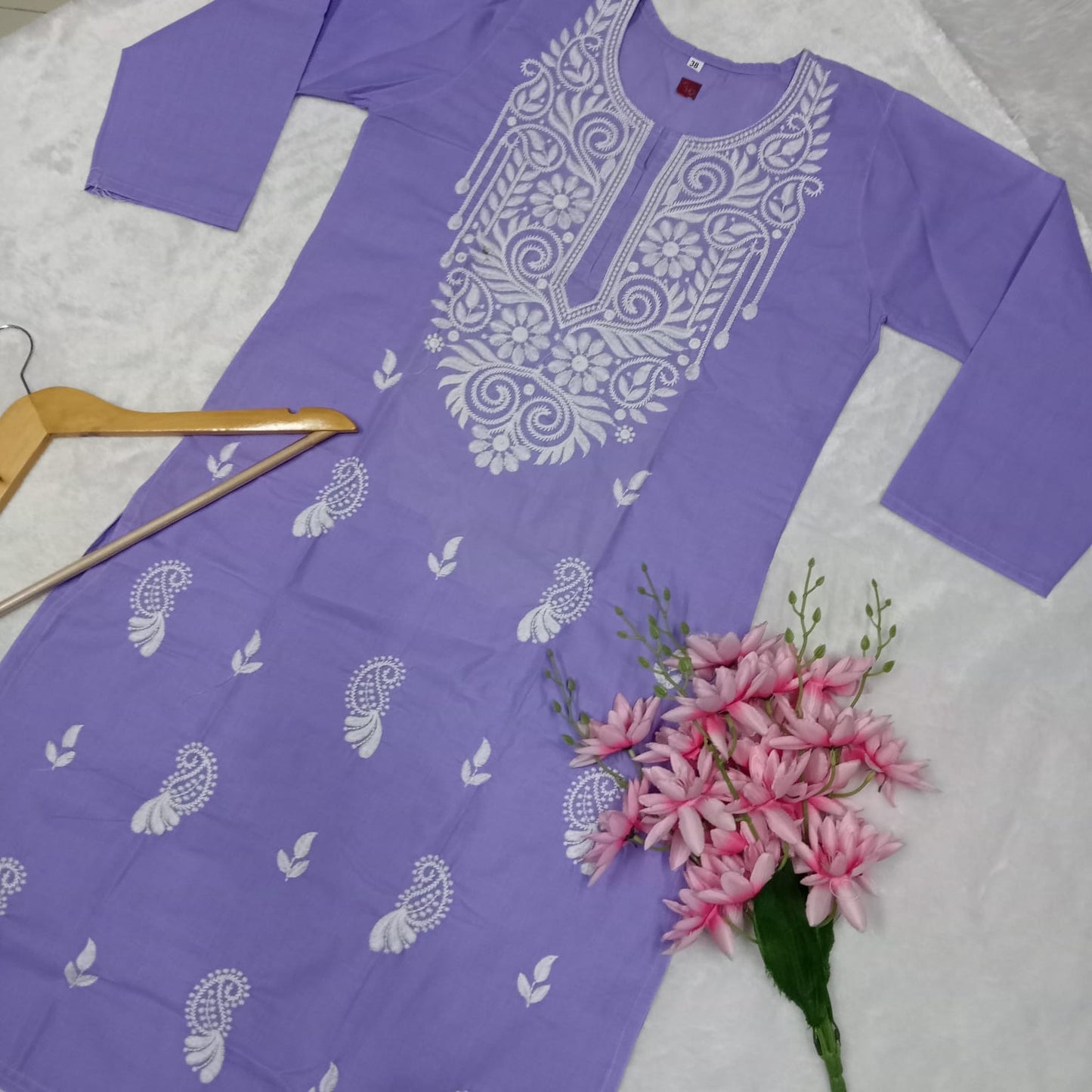 Cotton Machine Work Chikankari Kurti -Purple Colour