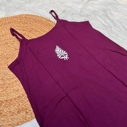 Safa Rayon Chikankari Noodle Strap Short Kurti -  Wine colour (Length - 38")