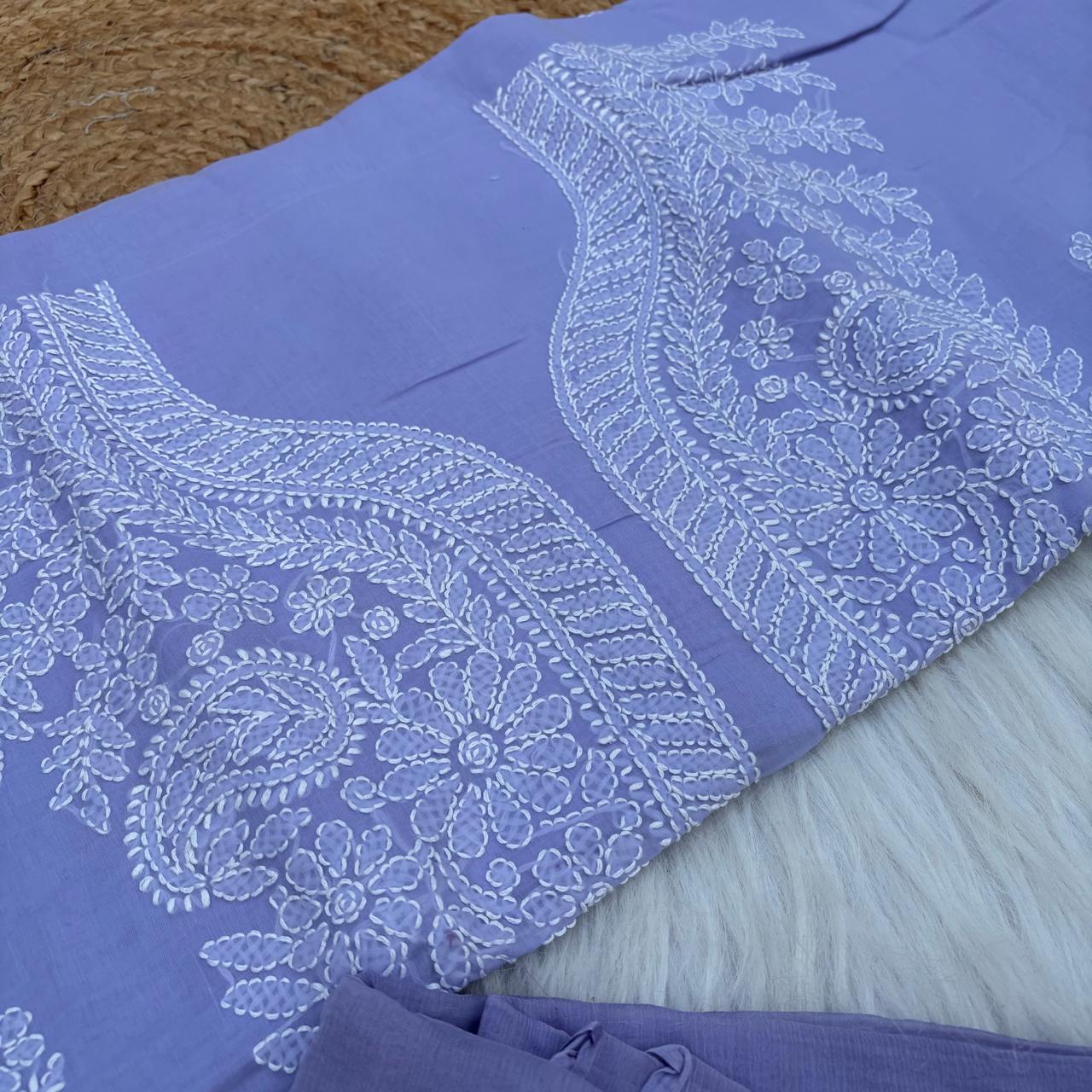Madhuri Voile Cotton Chikankari Unstitched 3 pc set - Purple Colour