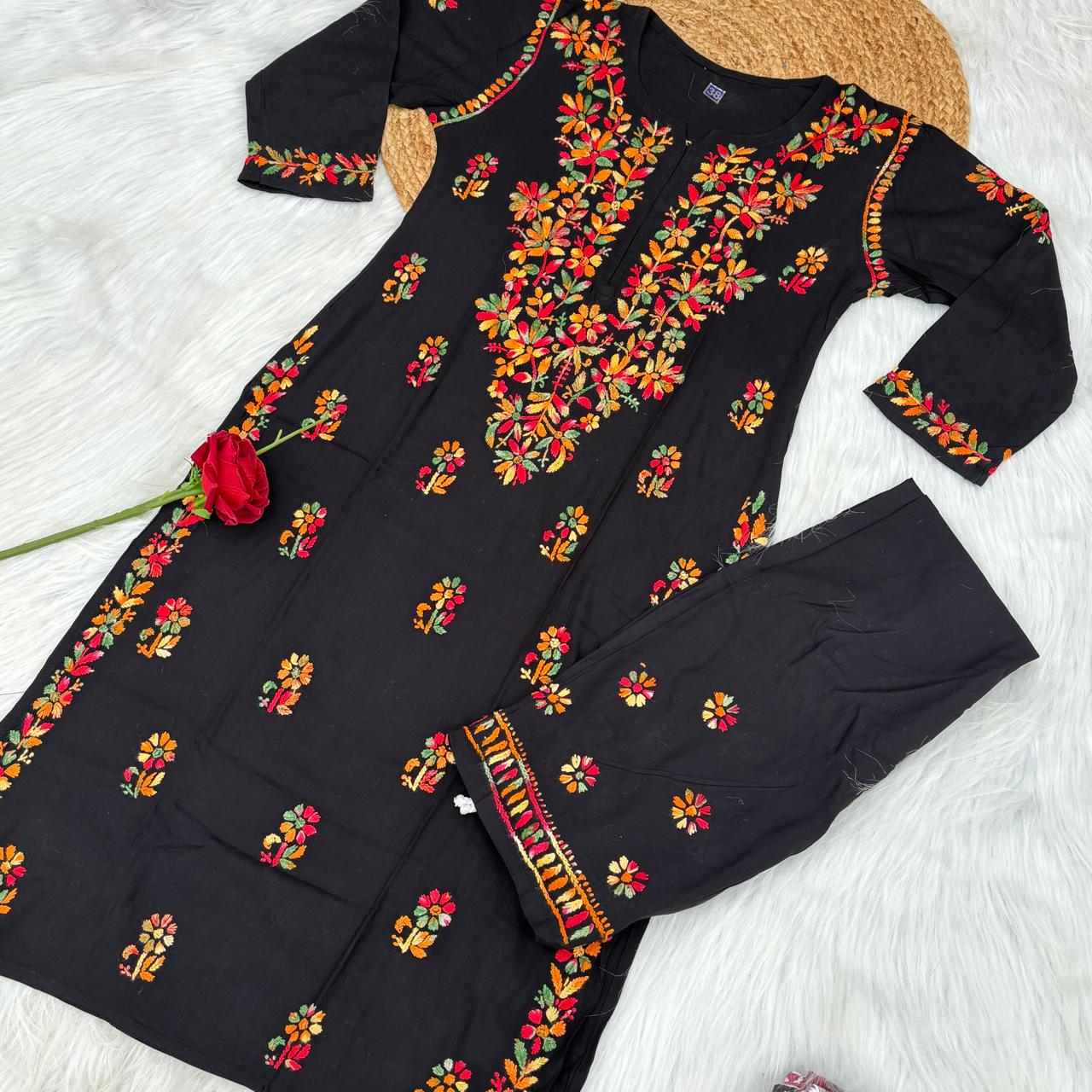 Namara Soft Rayon Chikankari Kurti Plazo Set - Multi Colour