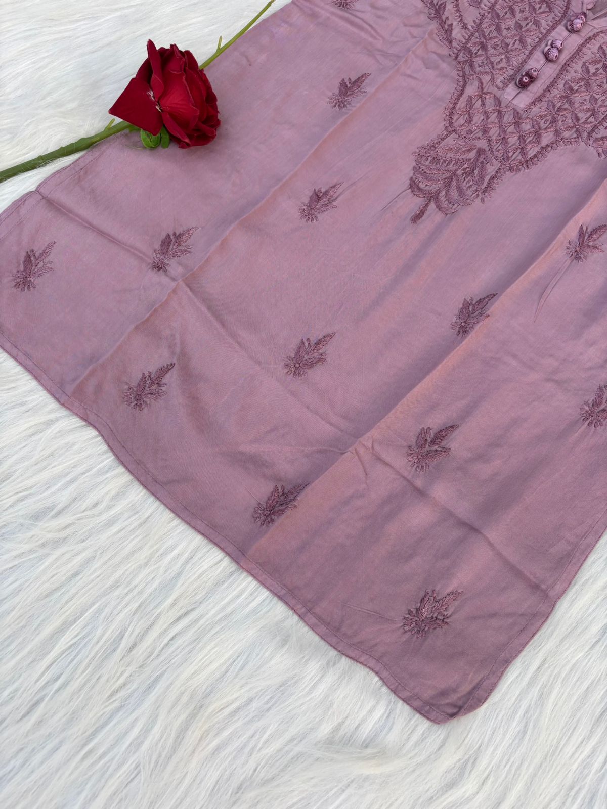 Zimal Dyeable Soft Rayon Chikankari Short Kurti - Mauve Colour