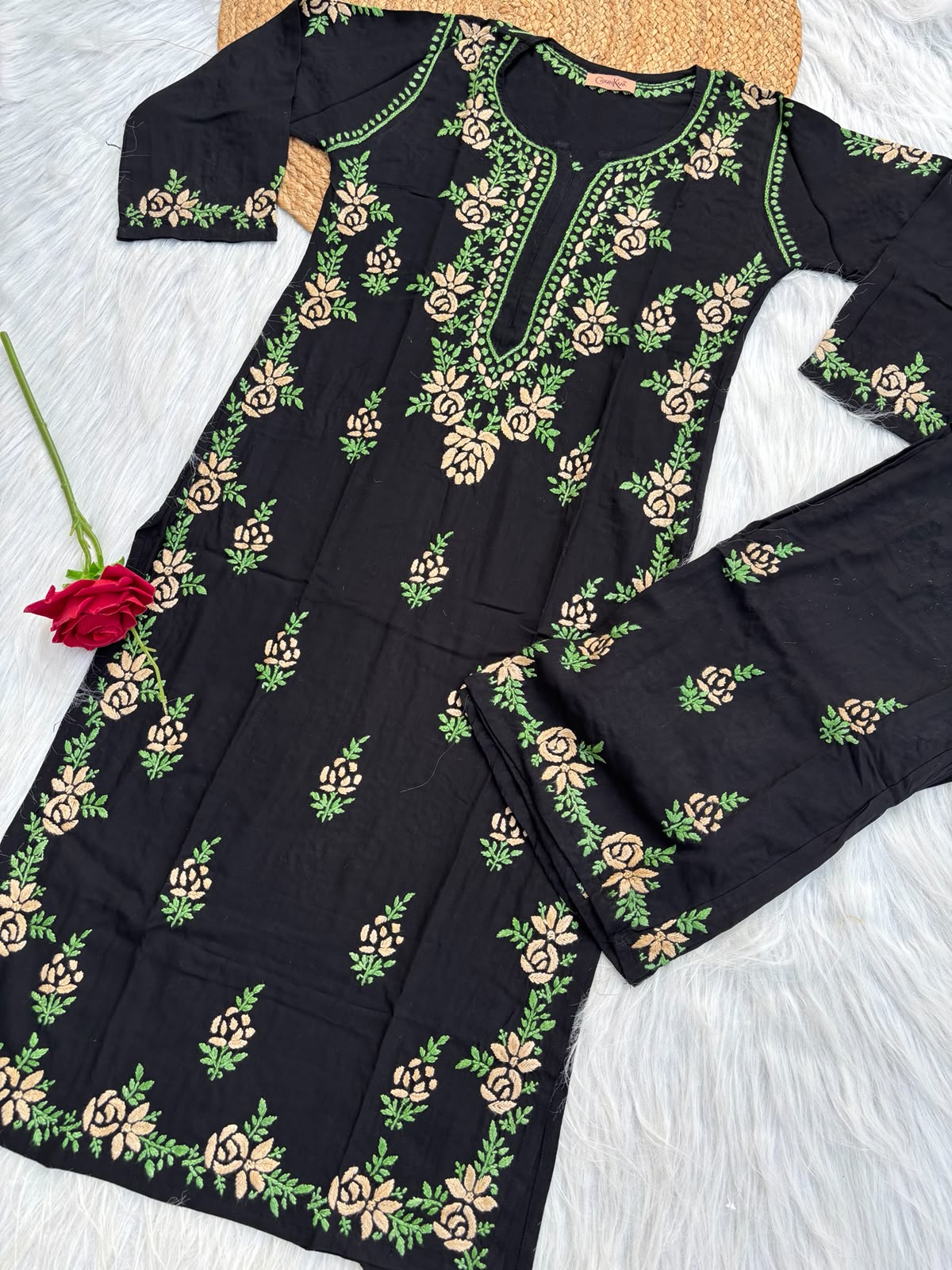 Sabah Rayon Handwork Chikankari Kurti Set - Mustard Colour
