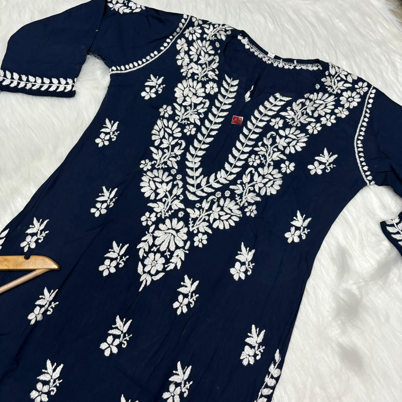 Avneet Kaur Inspired Modal Chikankari Kurti Navy Blue colour