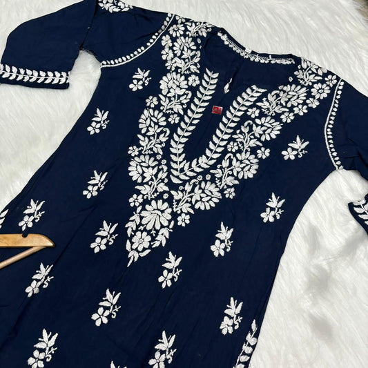 Avneet Kaur Inspired Modal Chikankari Kurti - Navy Blue colour