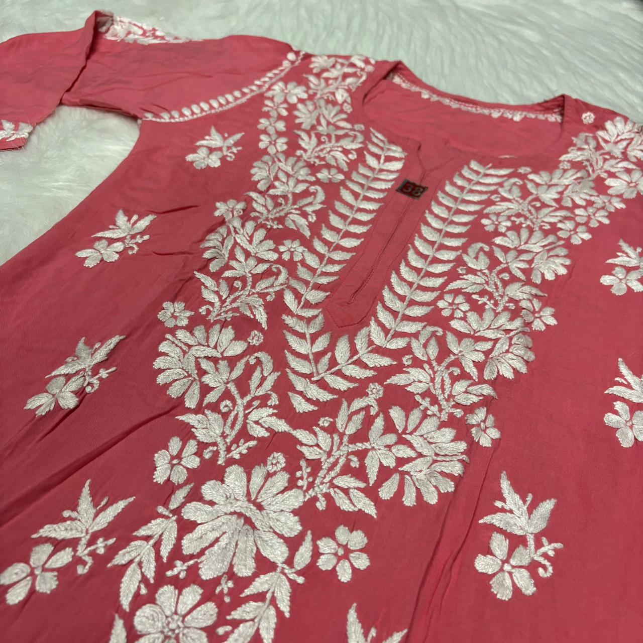 Avneet Kaur Inspired Modal Chikankari Kurti -Gazri colour