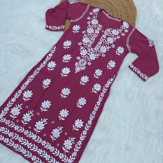 Avneet Kaur Inspired Modal Chikankari Kurti - Rani colour