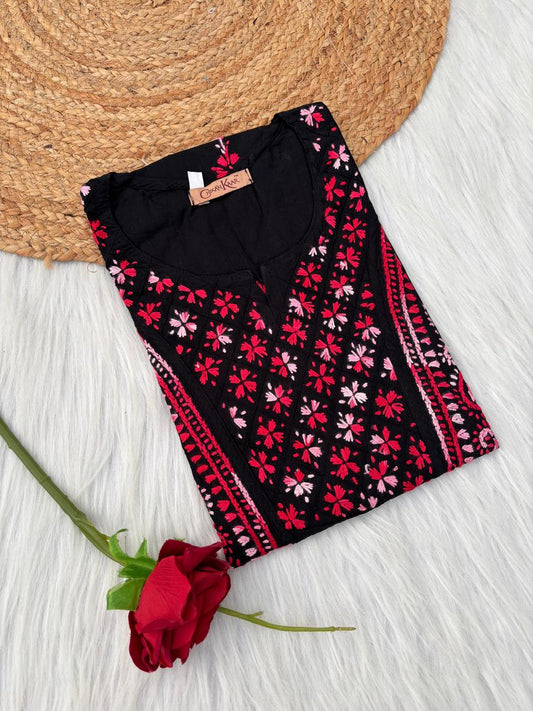 Maryam Handwork Cotton Lucknowi Chikankari Kurti - Red Colour