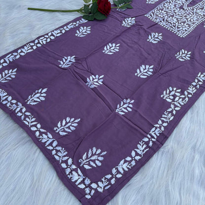 Soft Rayon Chikankari Kurti - Wine Colour