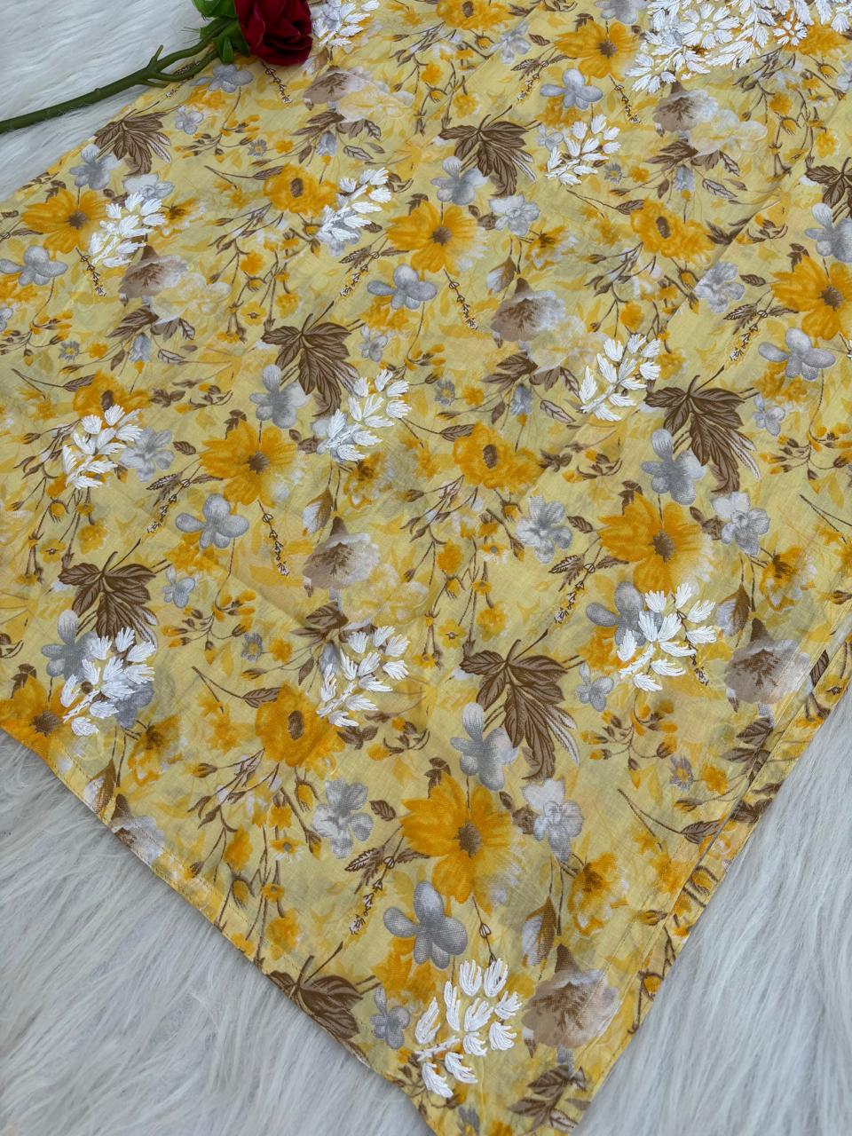 Alina Pure Mulmul Chikankari Handwork Kurti - Yellow Colour