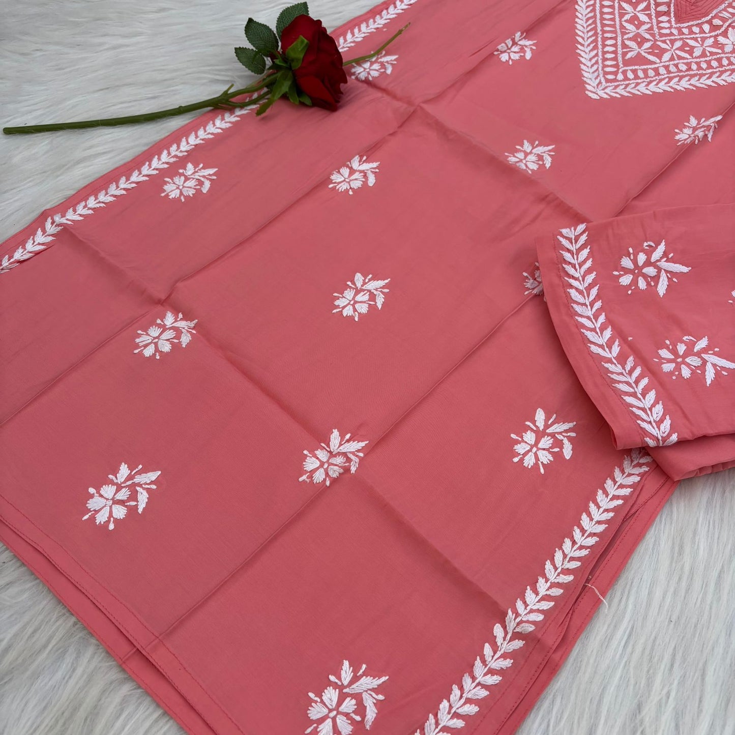 Afana Silk Chikankari Kurti Plazo set Gazri Colour