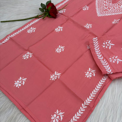 Afana Silk Chikankari Kurti Plazo set Gazri Colour