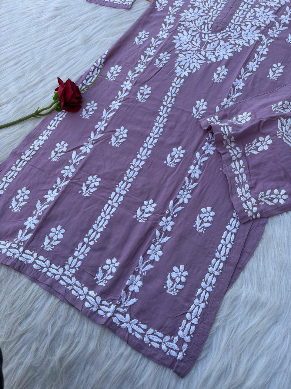 Samara Rayon Handwork Chikankari Kurti Plazo Set - Mauve Colour