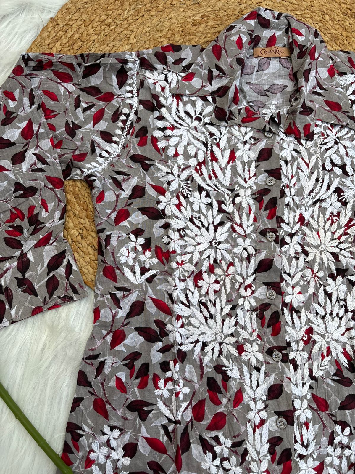 Mulmul Cotton Lucknowi Chikankari Coord Set - Cream Colour