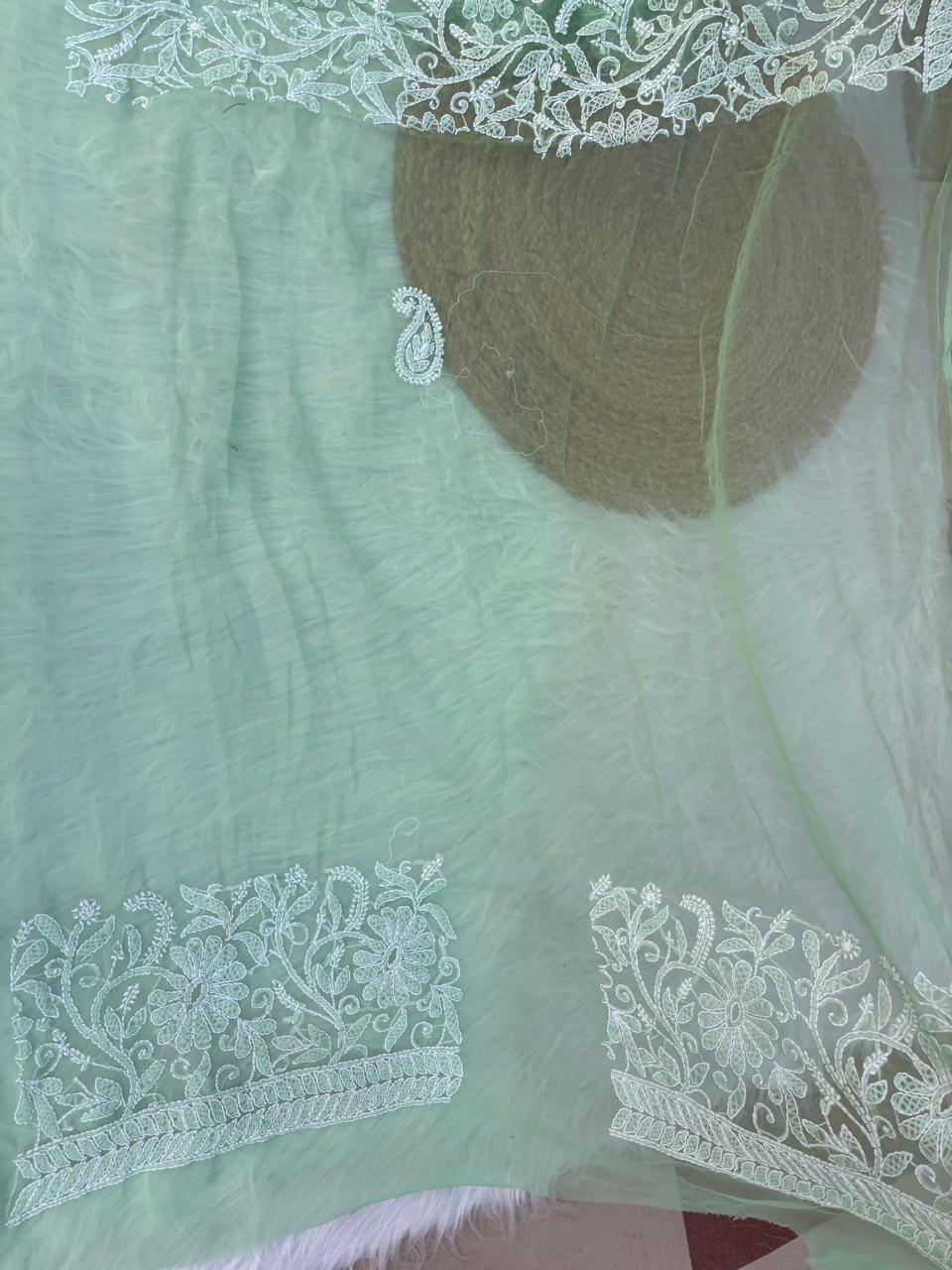 Shehnaz Georgette Full Jaal Saree with Unstitched blouse - Green Colour