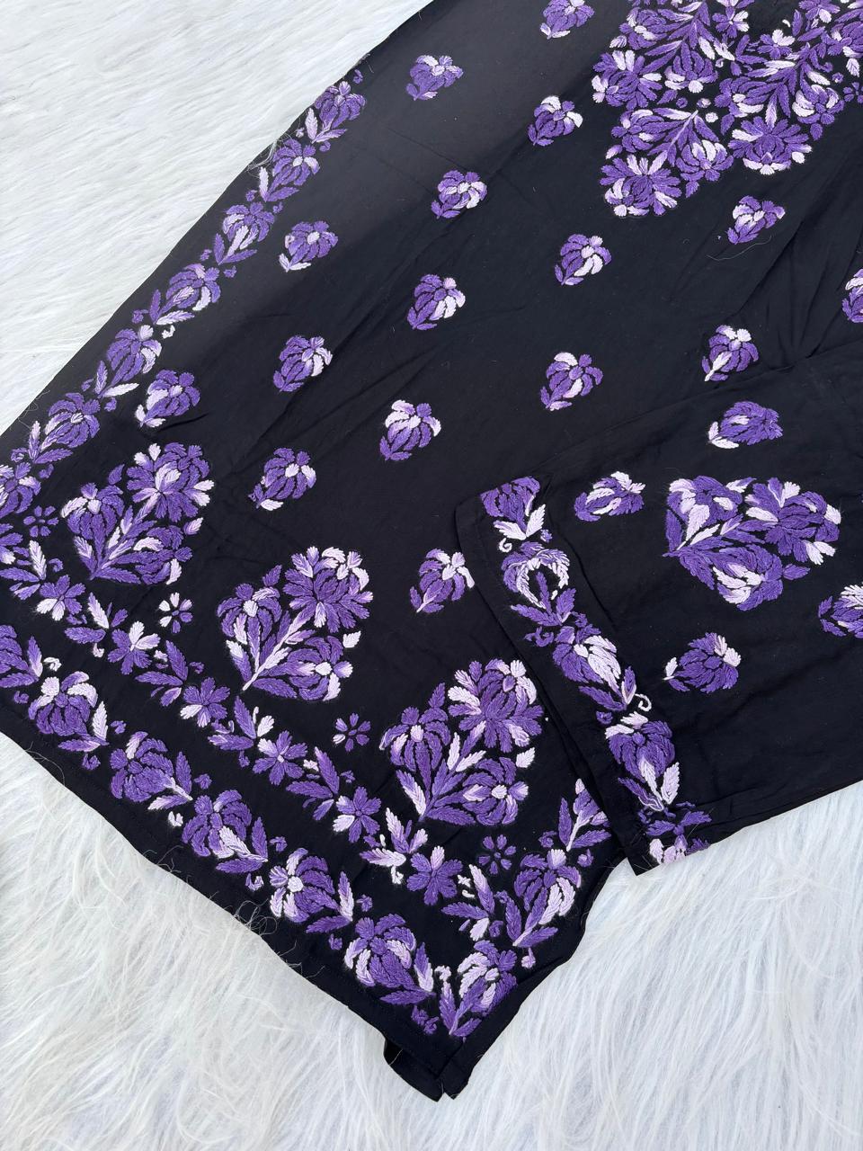 Rida Rayon Handwork Chikankari Kurti Set - Purple Colour
