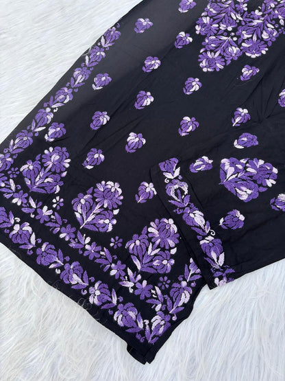 Rida Rayon Handwork Chikankari Kurti Set - Purple Colour