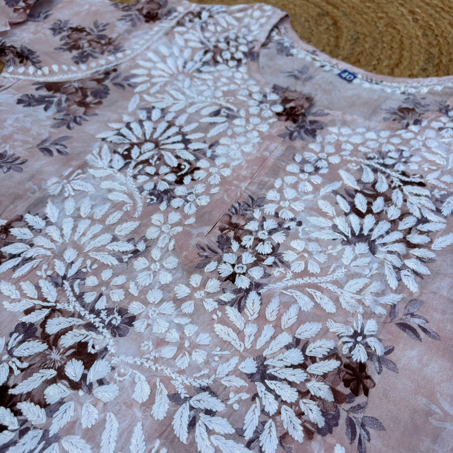 Fawziya Pure Mulmul Chikankari  Handwork Kurti - Cream Skin Colour