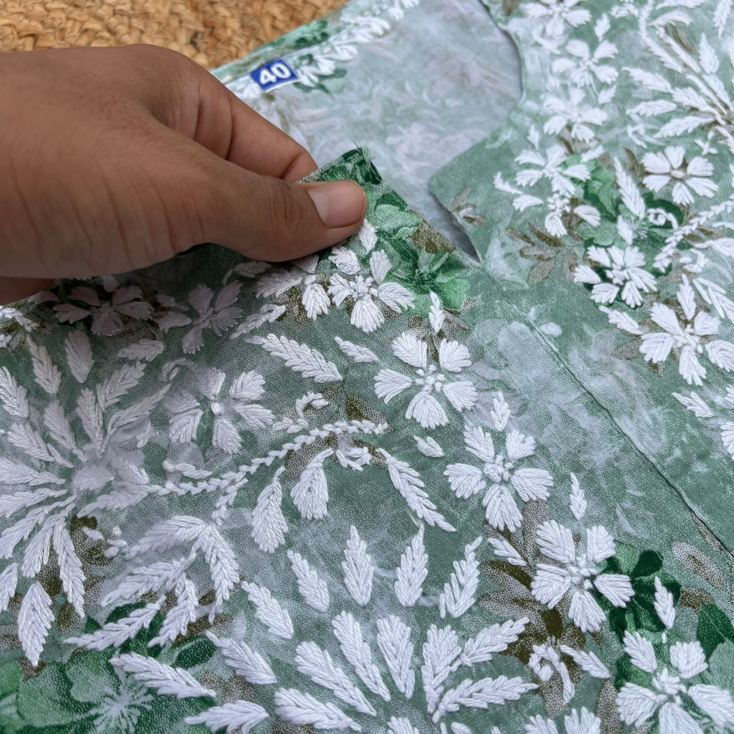 Fawziya Pure Mulmul Chikankari  Handwork Kurti - Dark Green Colour