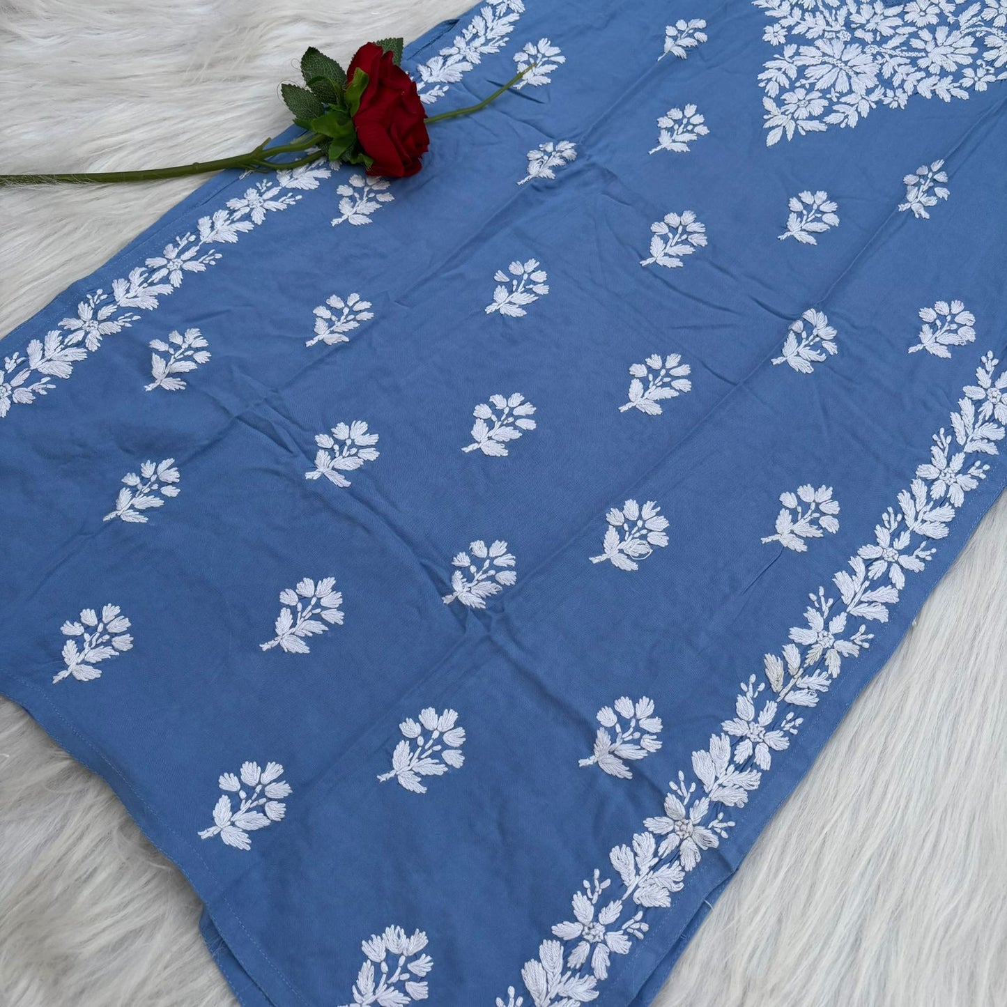 Maysa Soft Rayon Chikankari Kurti - Blue Colour