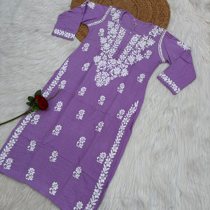 Maysa Soft Rayon Handwork Chikankari Kurti - Purple Colour