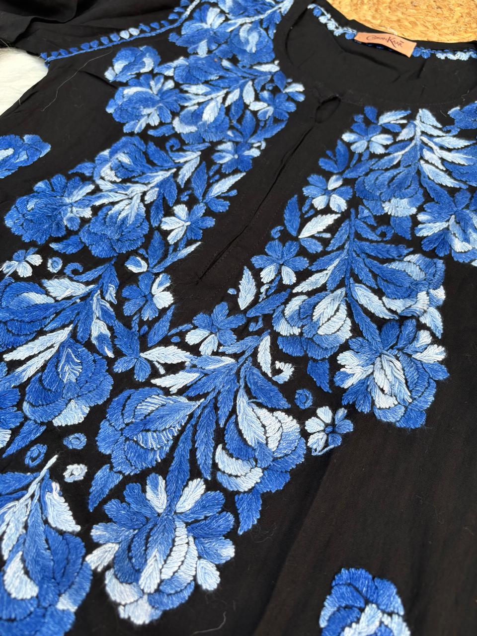 Rida Rayon Handwork Chikankari Kurti Set - Blue Colour