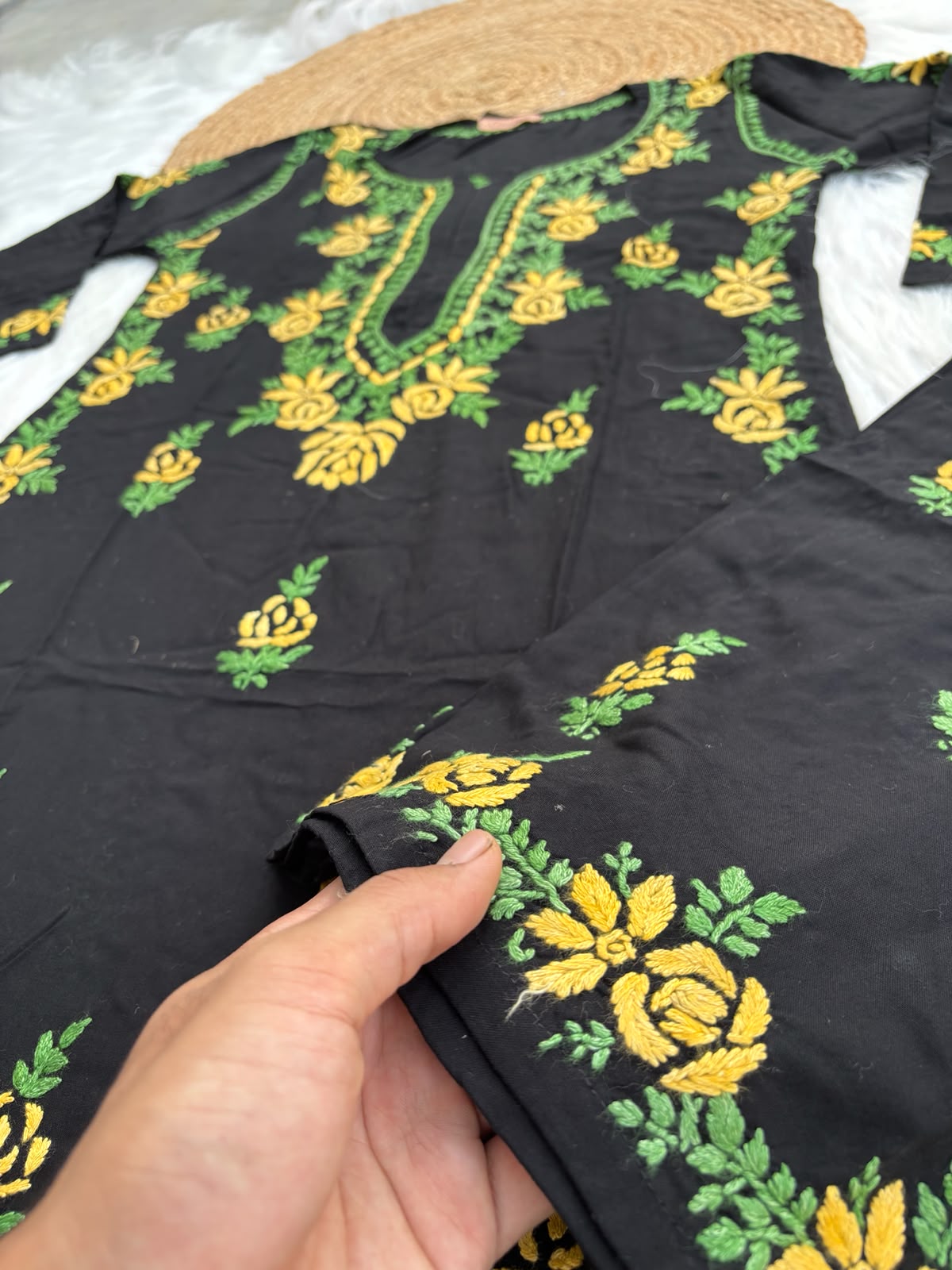 Sabah Rayon Handwork Chikankari Kurti Set - Yellow Colour