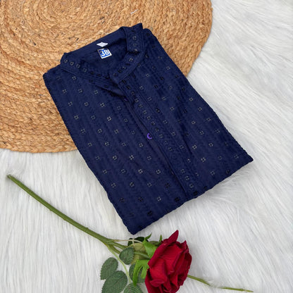 Ayaan Mens Cotton Chikankari Kurta - Blue colour