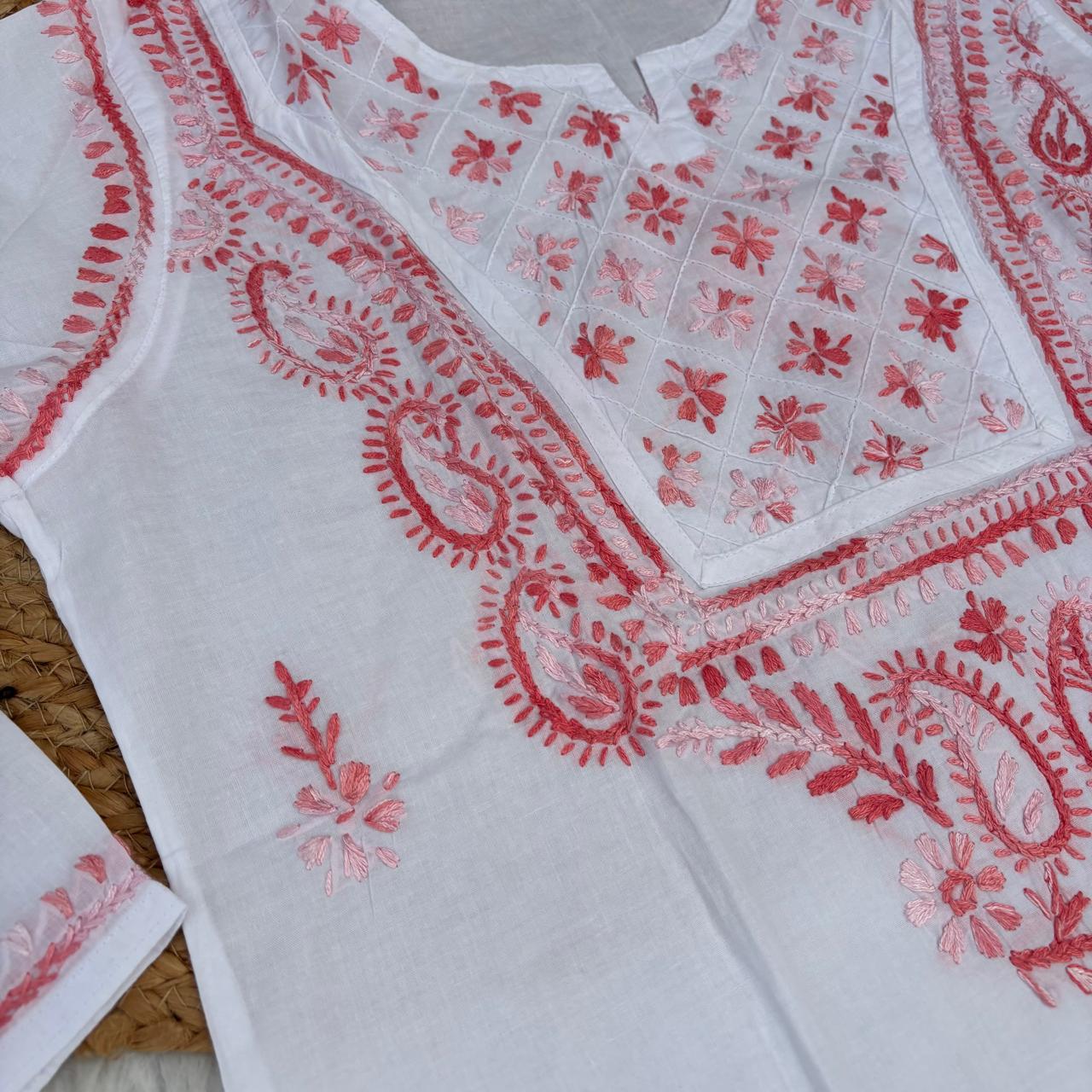 Zoya Cotton Lucknowi Chikankari Kurti - White Gazri Color