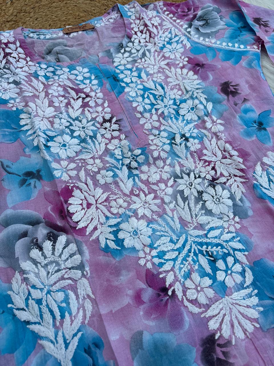 Najma Pure Mulmul Chikankari Handwork Kurti - Purple Colour