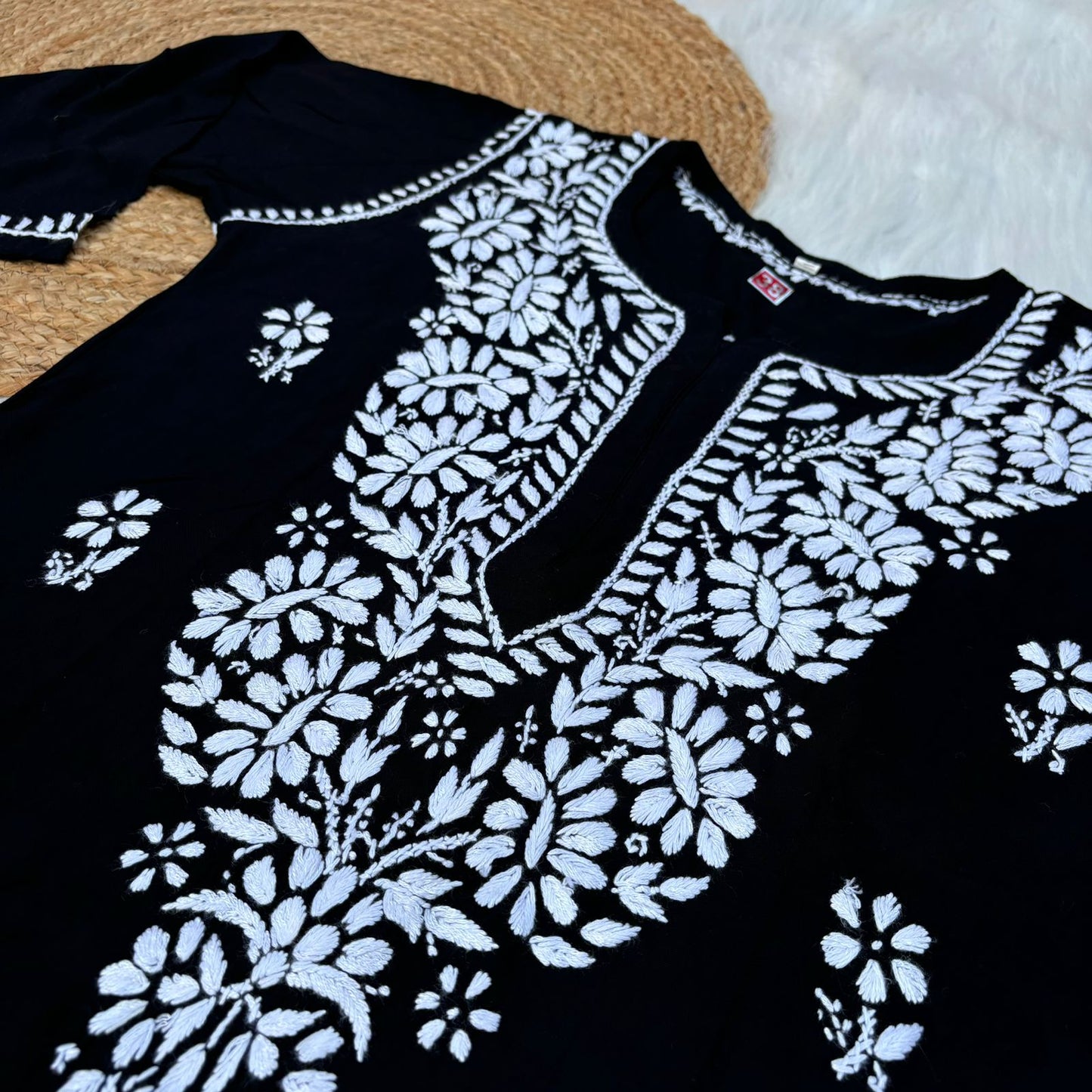 Hiba Soft Rayon Chikankari Kurti - Black Colour