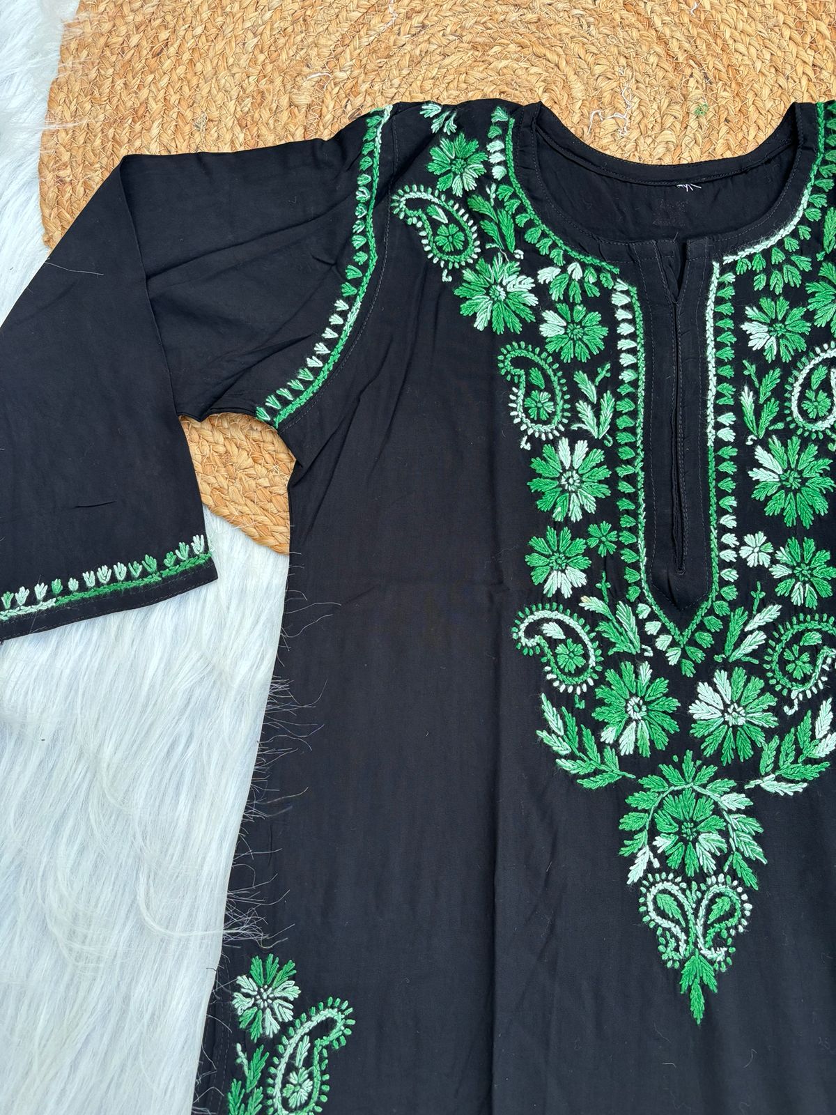 Ghada Soft Rayon Lucknowi Handwork Chikankari Kurti - Green Colour