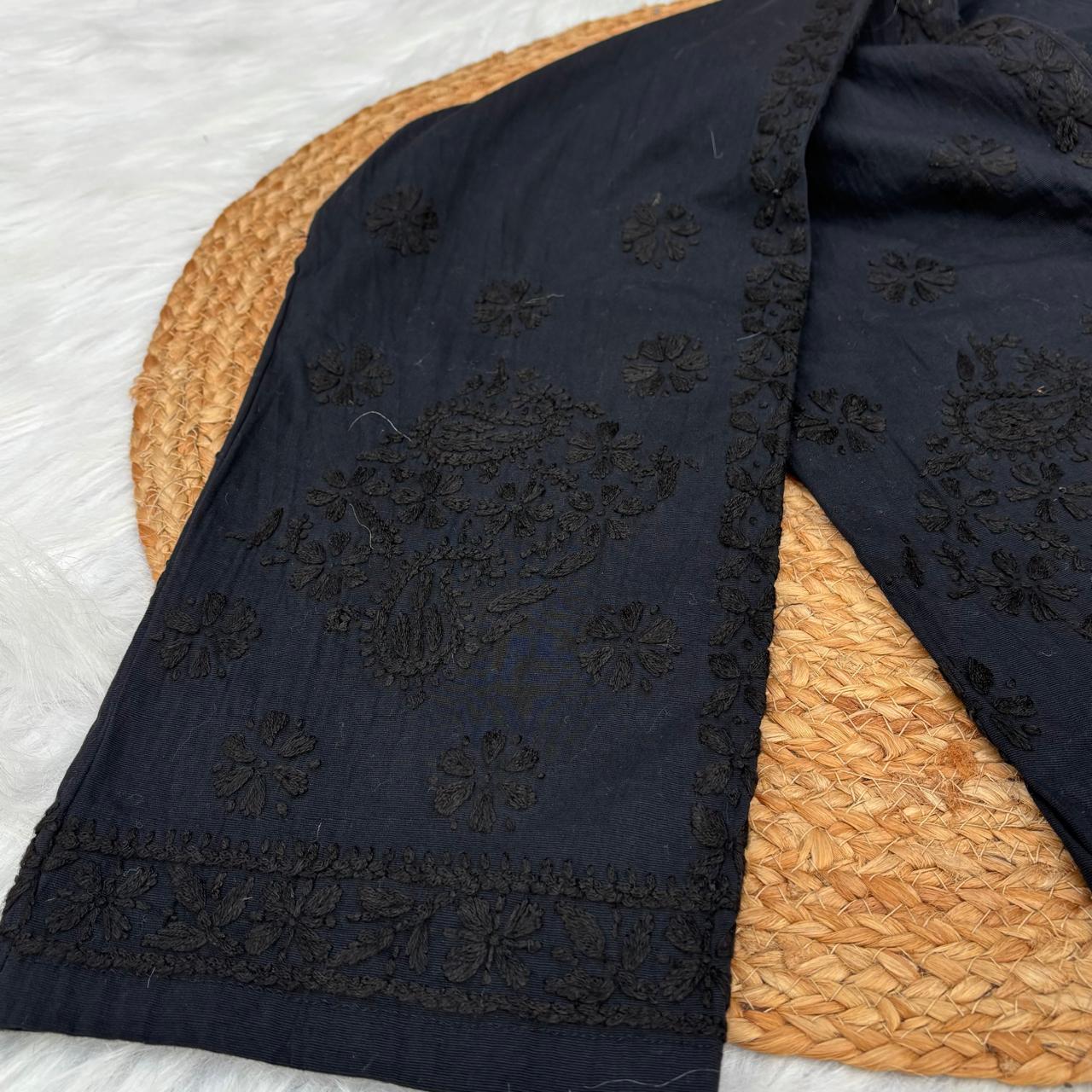 Yara Pure Cotton Lycra Handwork Chikankari Pant- Black colour
