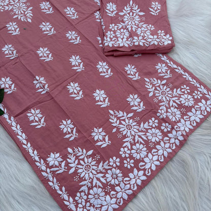 Maya Rayon Chikankari Kurti Plazo Set - Blush Colour