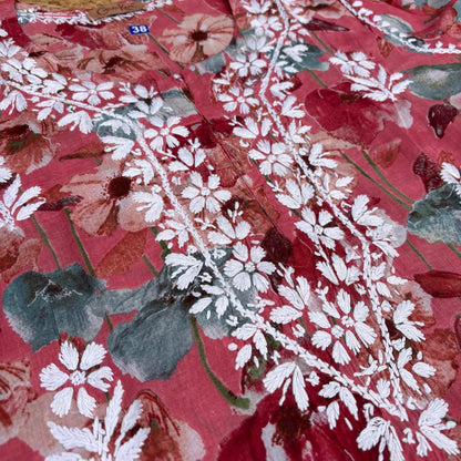 Jameela Mulmul Cotton Chikankari Kurti Set - Cherry Colour