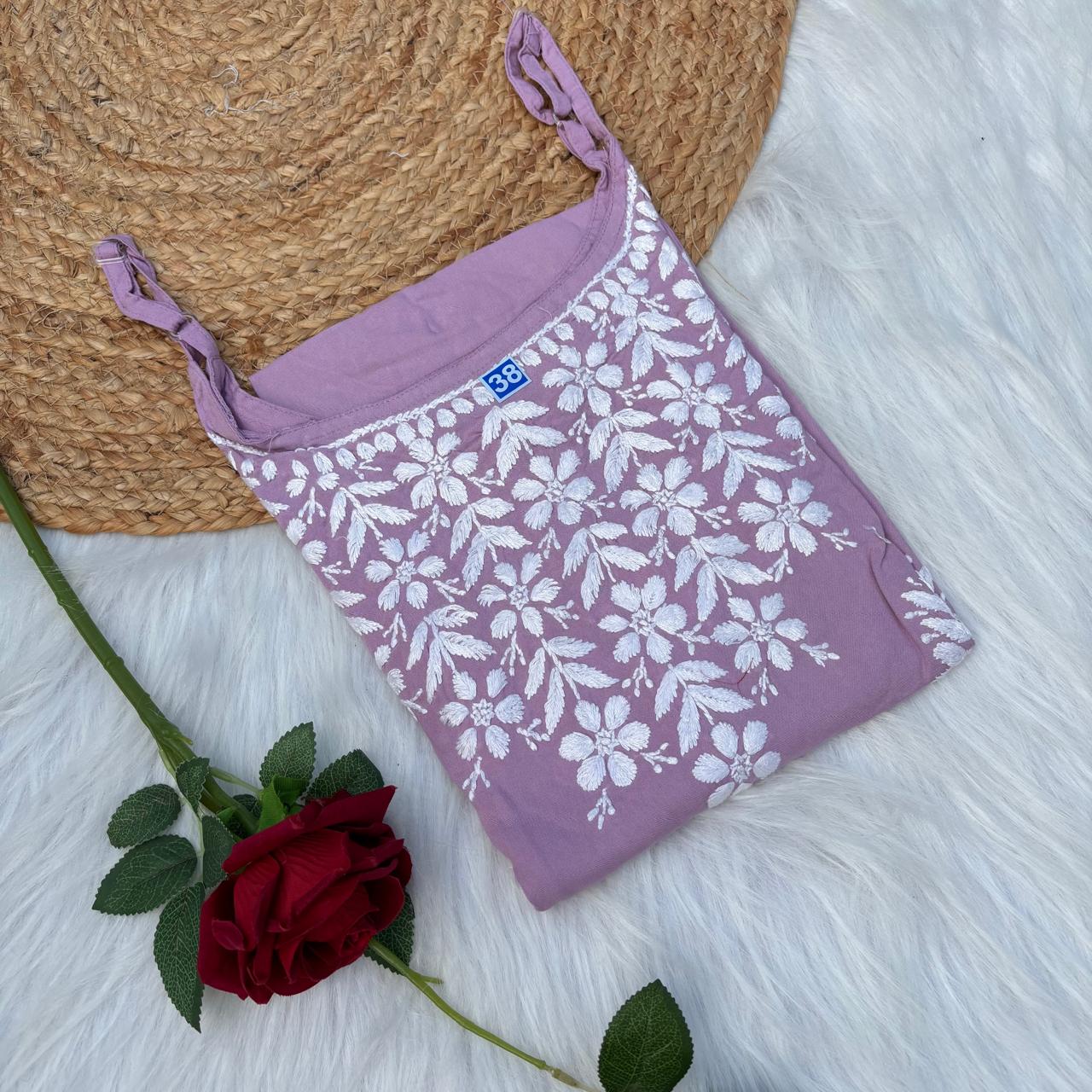 Safa Rayon Chikankari Noodle Strap Short Kurti -  Mauve colour (Length - 38")