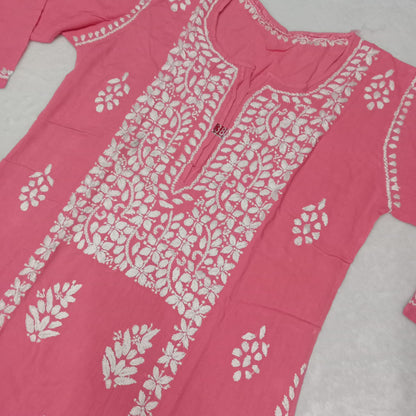 Soft Rayon Heavy Chikankari Panel Work Kurti -Gazri Colour