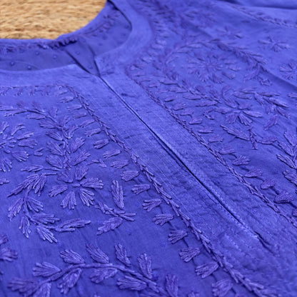 Tuba Ombre Shaded Dobby Cotton Chikankari Kurti - Purple Colour