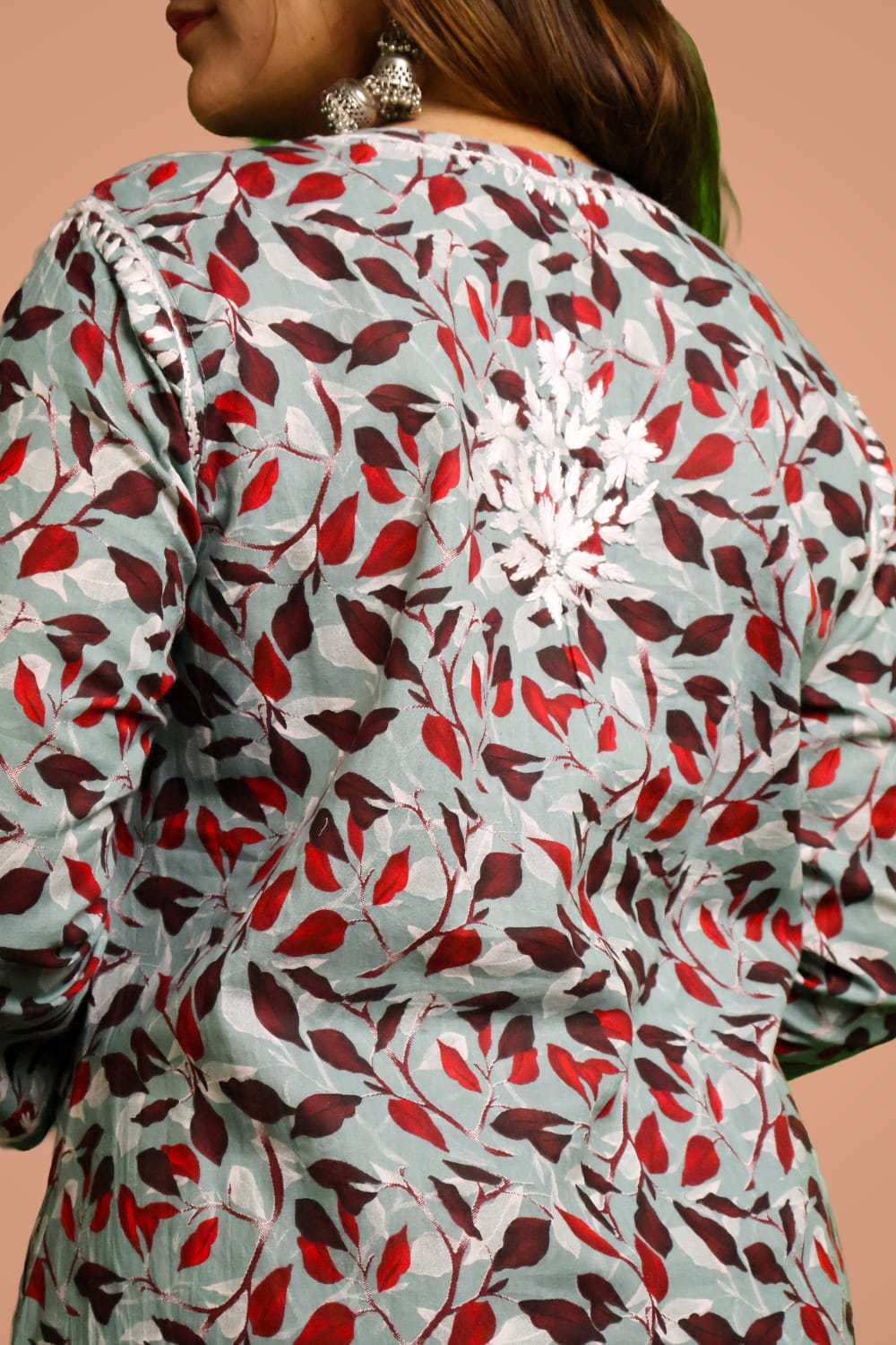 Emaya Pure Mulmul Chikankari  Handwork Kurti - Muted Blue Colour