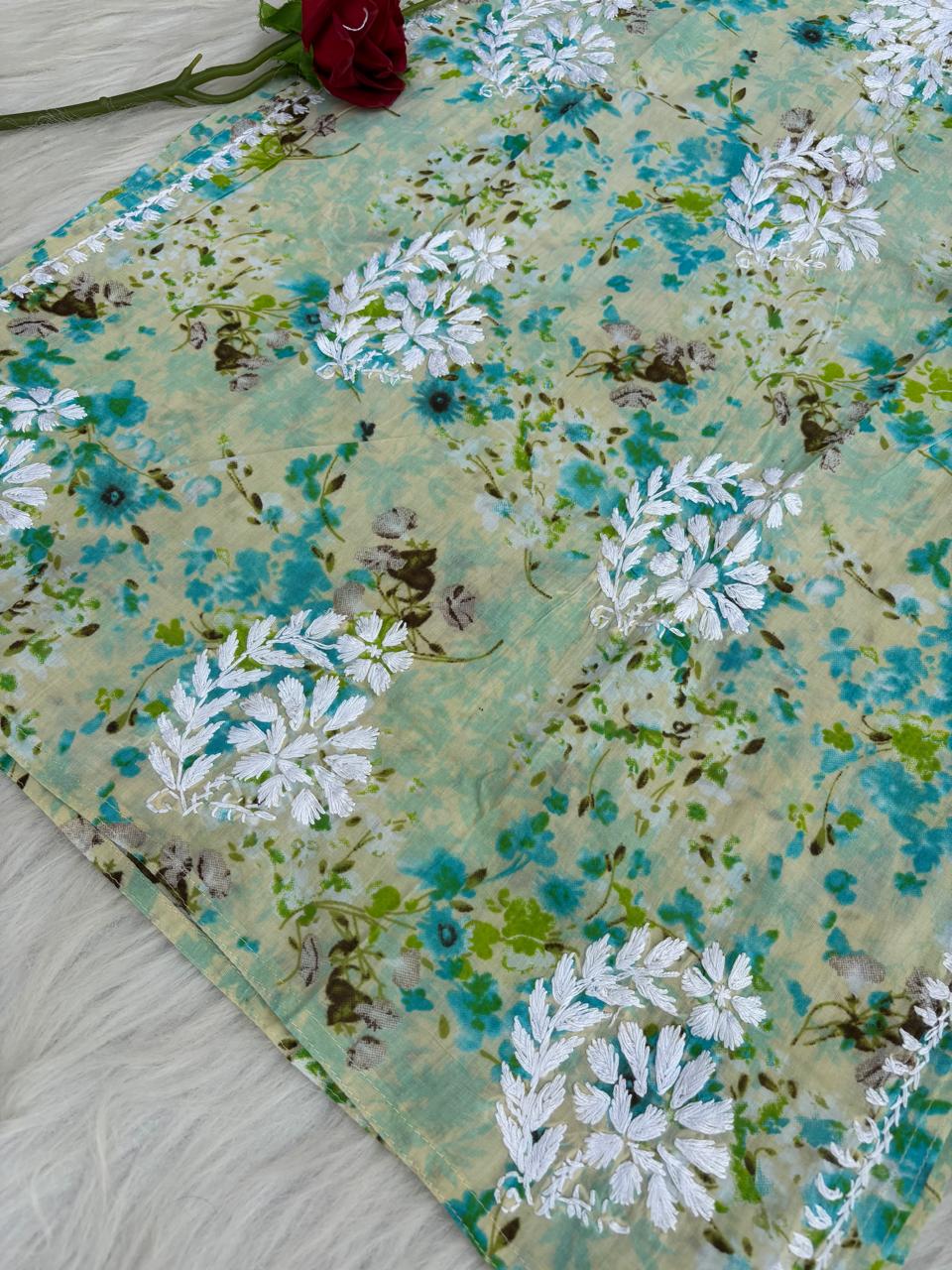 Fatima Pure Mulmul Chikankari  Handwork Kurti - Sea Green Colour