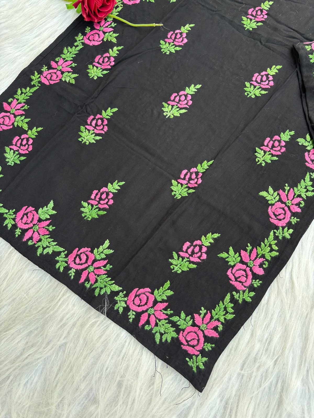 Sabah Rayon Handwork Chikankari Kurti Set - Pink Colour