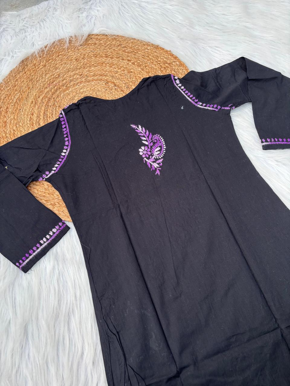Maryam Handwork Cotton Lucknowi Chikankari Kurti - Purple Color