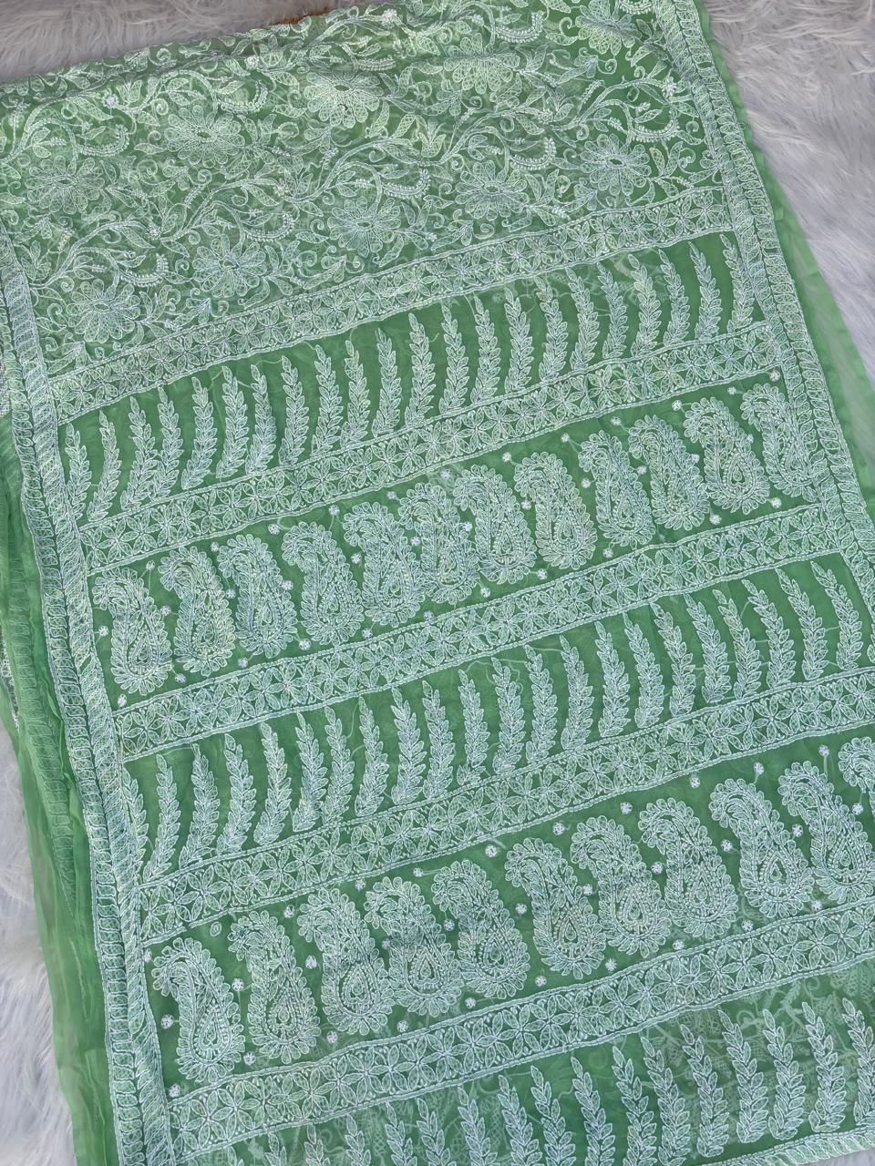 Shehnaz Georgette Full Jaal Saree with Unstitched blouse - Green Colour