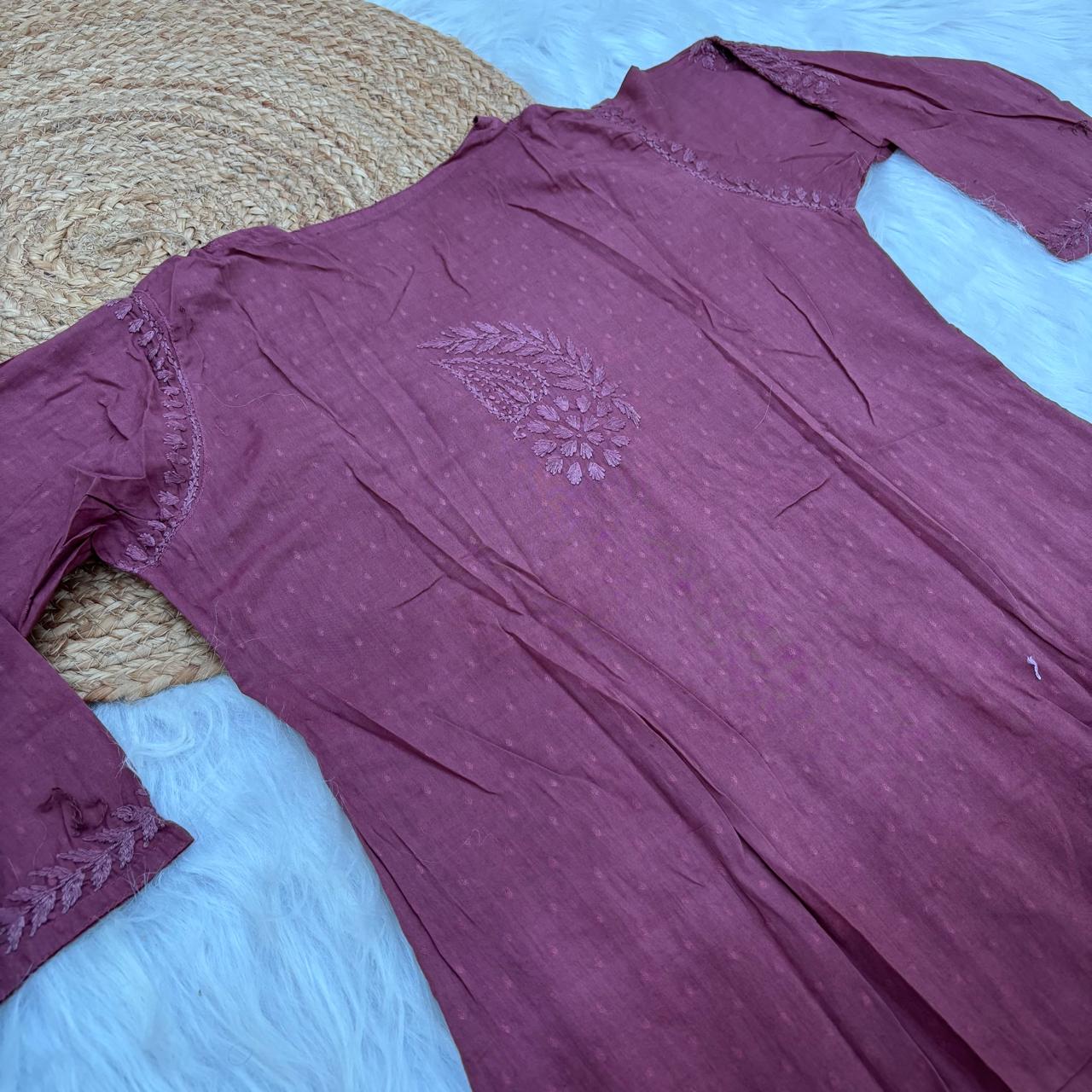 Tamanna Ombre Shaded Dobby Cotton Chikankari Kurti - Brown Colour